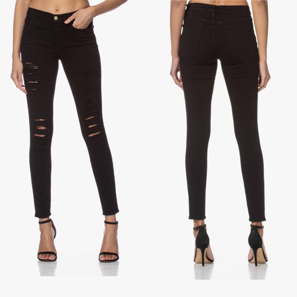 Frame Le Skinny de Jeanne Distressed Film Noir Size 24 Black